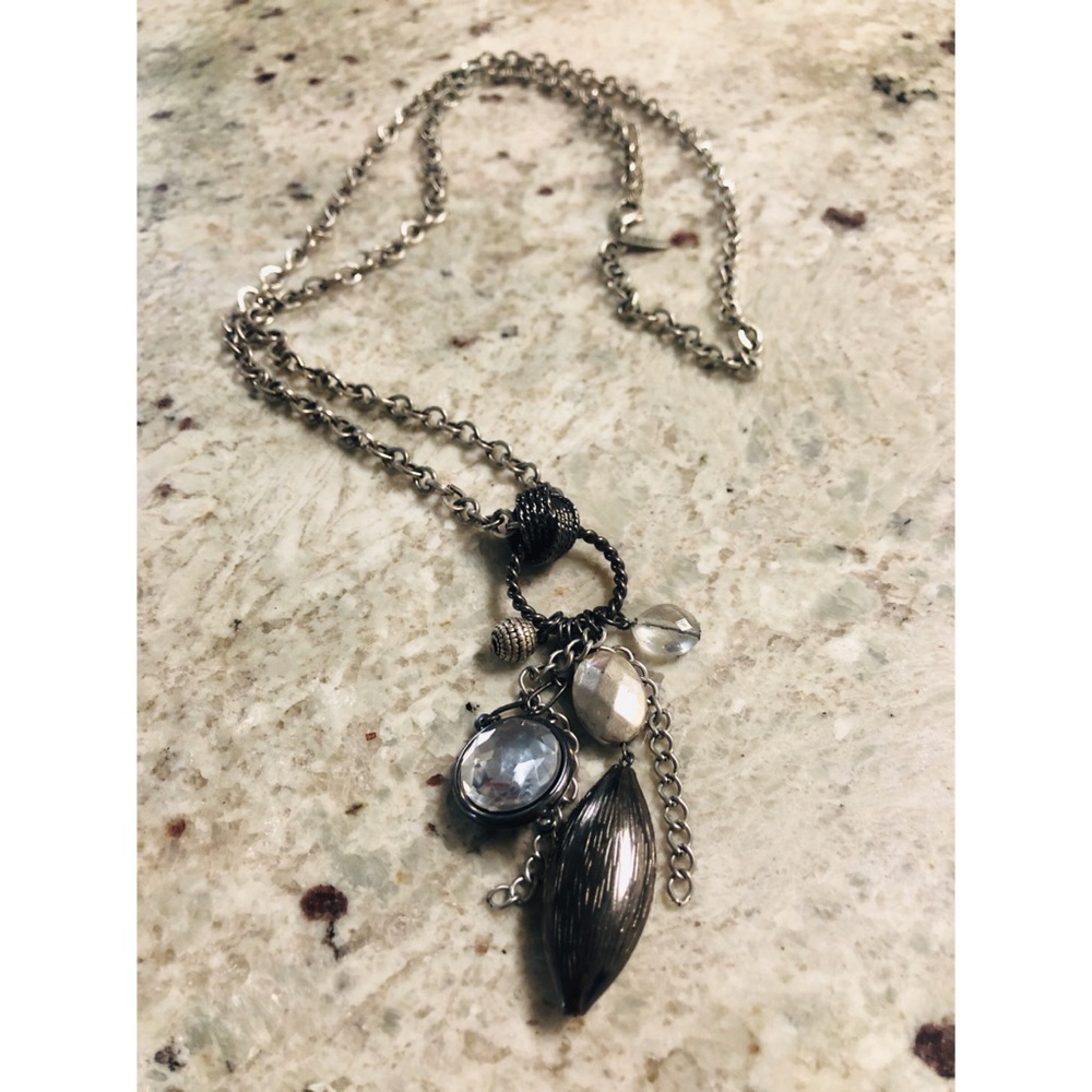Long Silver Necklace with Charms